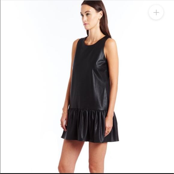 AMANDA UPRICHARD Faux Leather Sleeveless Drop Waist Black Mini Dress Size S - Picture 5 of 13